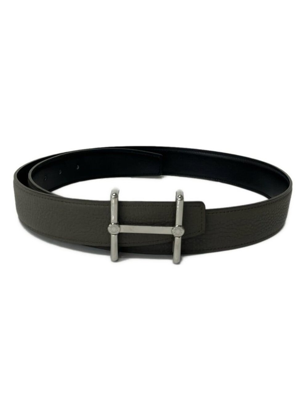 Hermes Belt 85 Dark Gray Black Silver Reversible